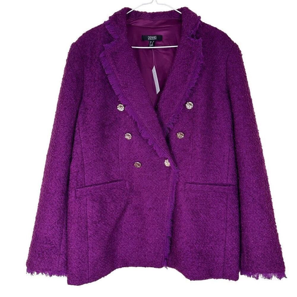 Dennis Basso Double‎ Breasted Purple Tweed Blazer Womens 12 NWT Modern Career